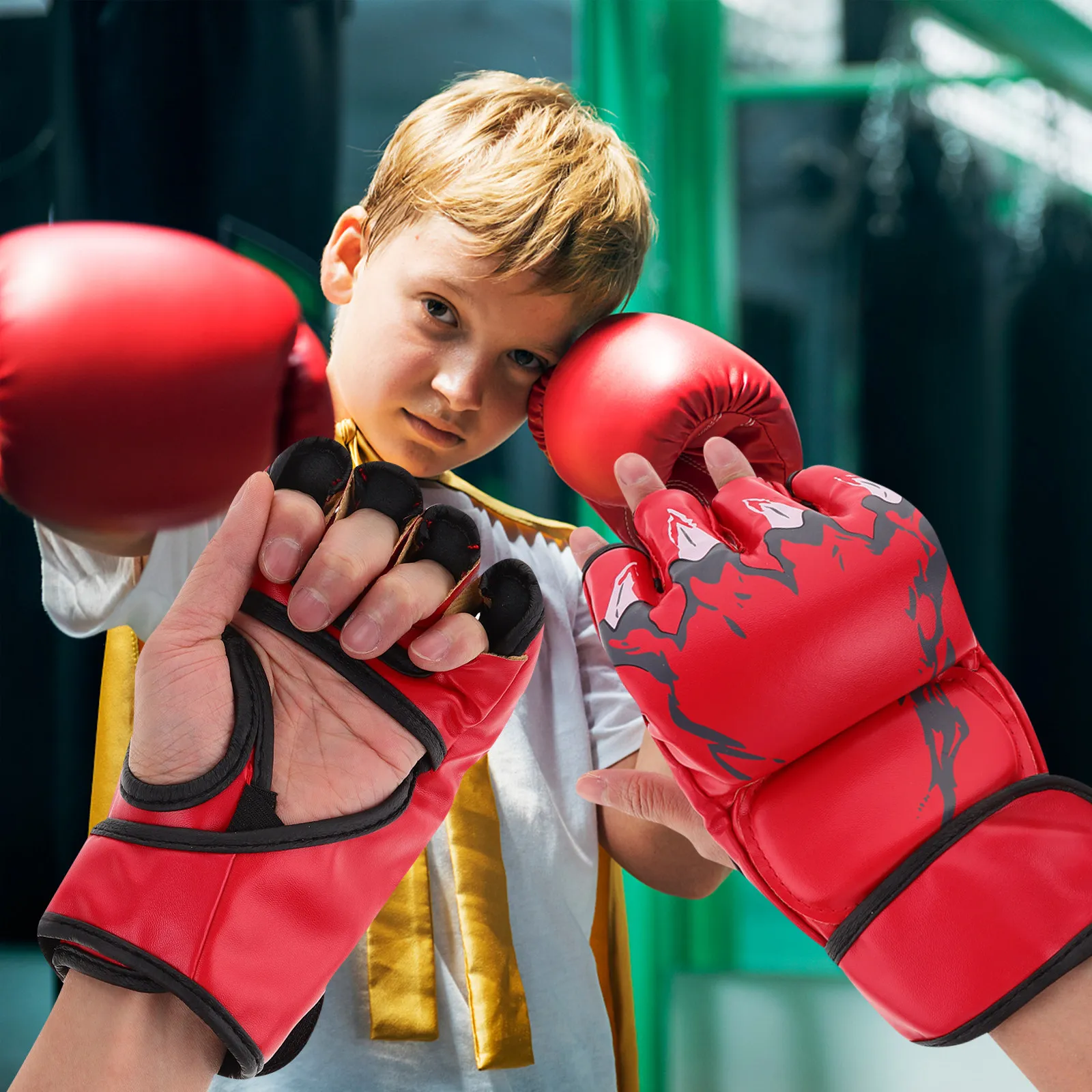 

1Pair Red Boxing Gloves Half Finger for Adults Sparring Training Kickboxing Mma Muay Thai Taekwondo Karate Gloves