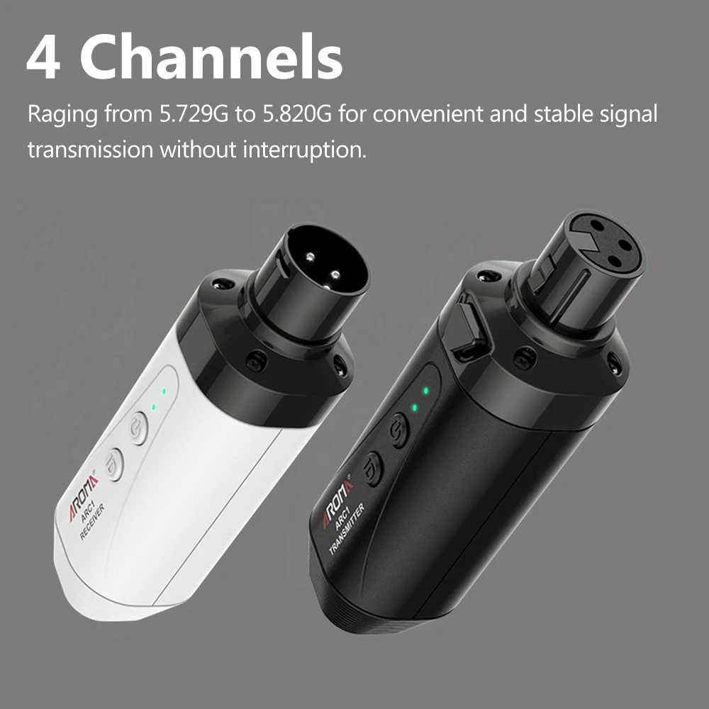 AROMA ARC1 Microphone Wireless Transmission Receiver System 4 Channels Max. 35m Effective Range XLR Connection Built-in Battery