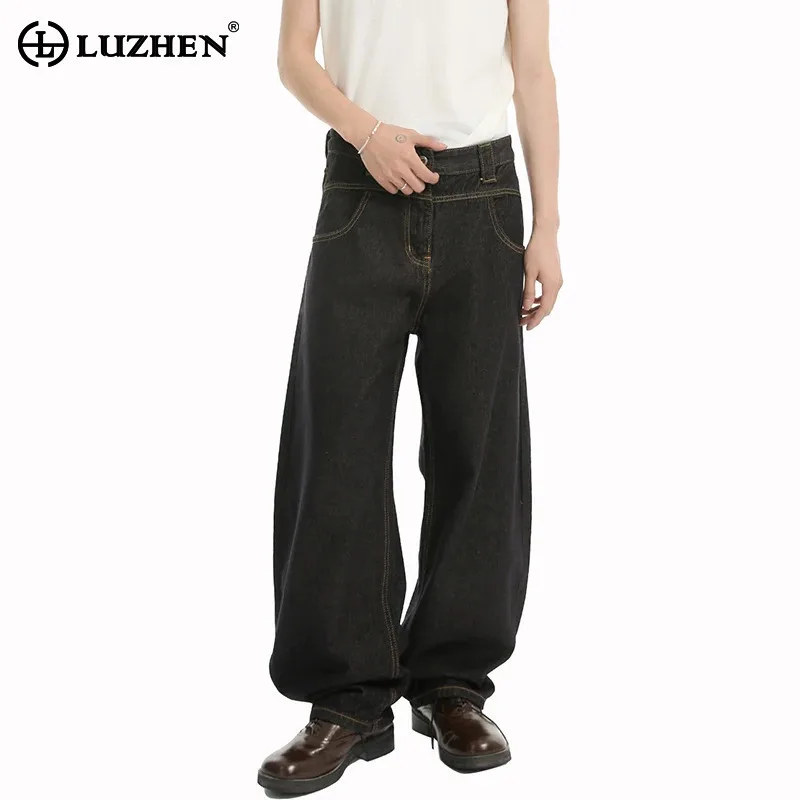 

LUZHEN Jeans 2025 Loose New Fashion Original Straight Elegant Luxury Men Stylish High Quality Wide Leg Washed Denim Pants JY1835