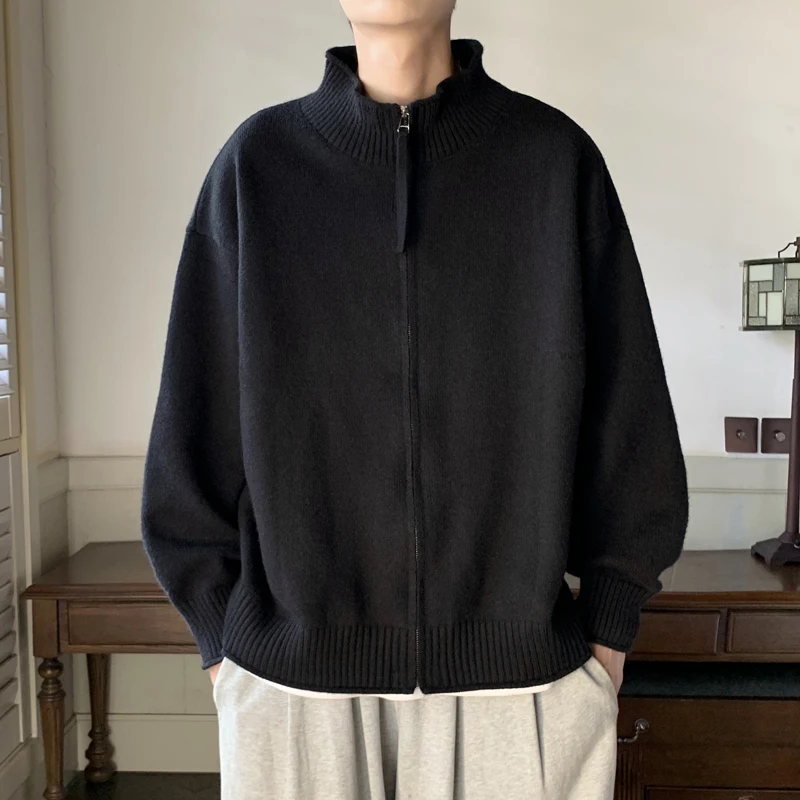 

Мужская вязаная куртка-пилот оверсайз Pure Bla на молнии, осенне-зимняя, модная, городской стиль, с длинными рукавами, с защитой от сминания