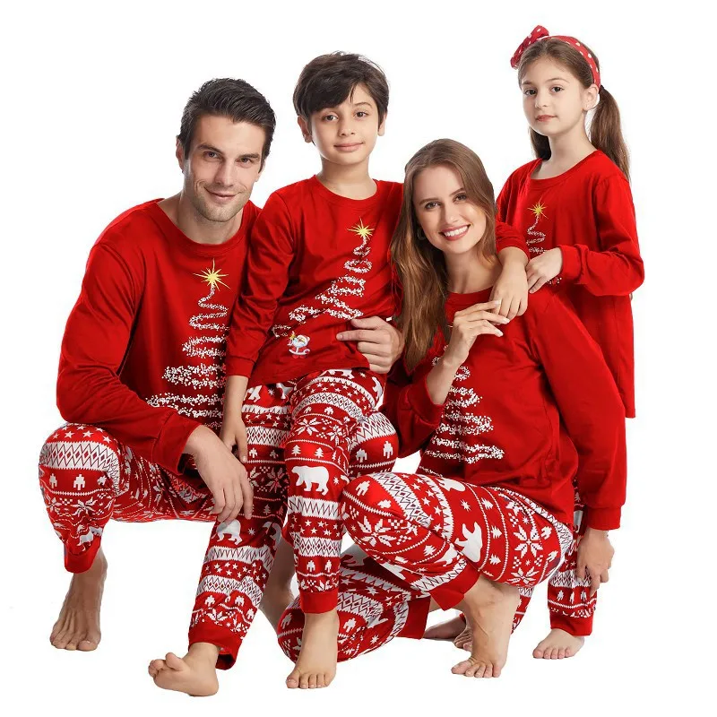 Merry Christmas Family Matching Pajamas Set Red Santa Tree Mother Daughter Matching Clothes Casual Sleepwear Xmas Family Sets