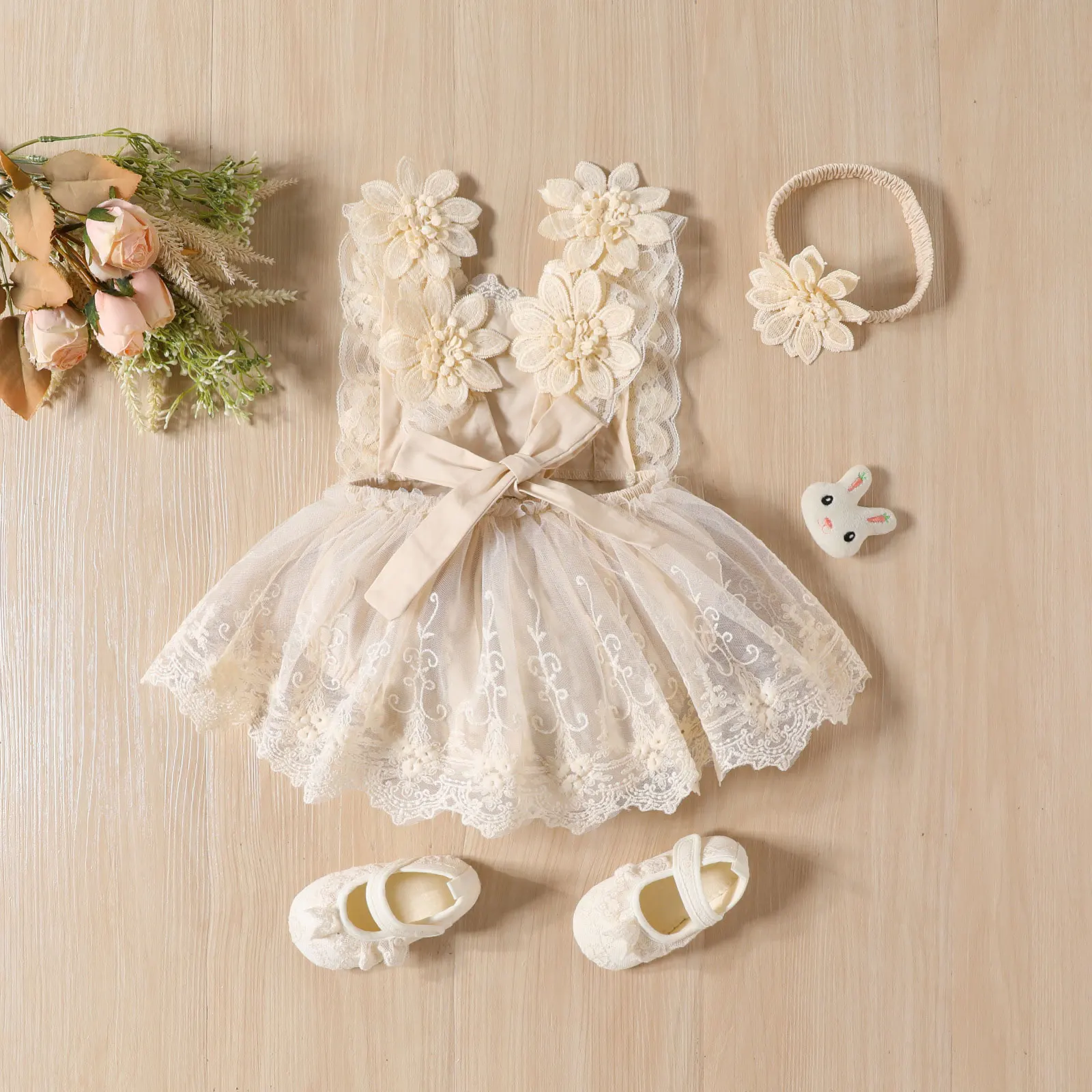 Newborn Infant Baby Girls Rompers Dress Summer Princess Floral Embroidery Mesh Tulle Tutu Dress with Headband Birthday Outfits