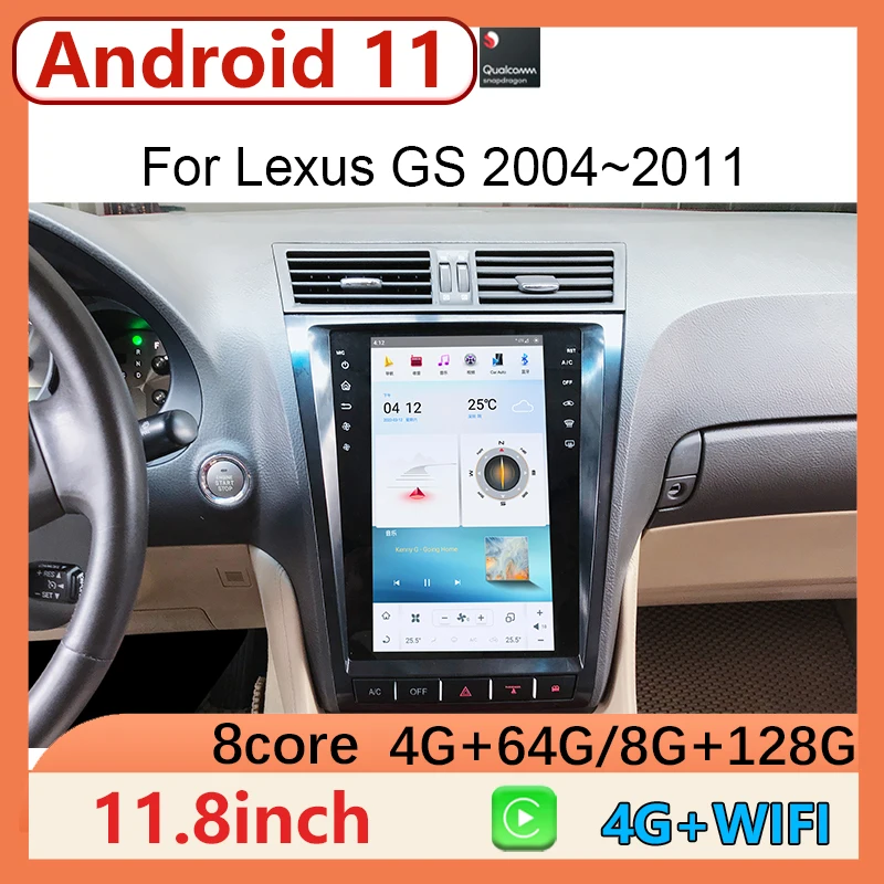 

Wireless Carplay 11.8" Android 11 Qualcomm 665 GPS Navi Central Multimidia Video Player For Lexus GS GS250 GS450 2004-2011 DSP