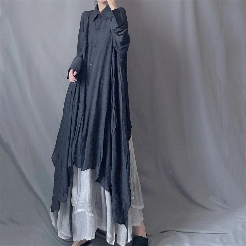 SuperAen Asymmetrical Twill Long-sleeved Sun-protective Loose Artistic Shirt Spring and Summer New Women Shirt
