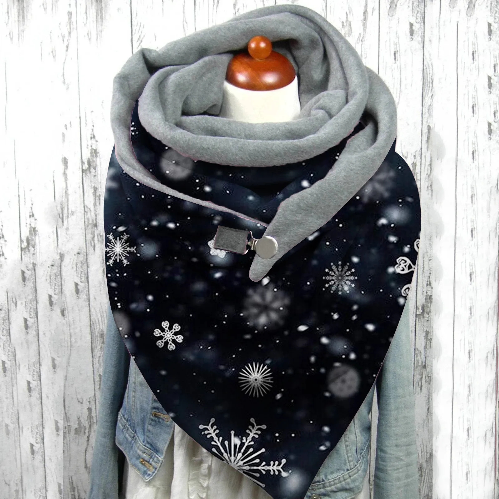 Winter Warm Wraps New In Winter Scarfs For Women Christmas Snowflake Print Button Warm Scarf Шарф Women Casual Scarf Шарф