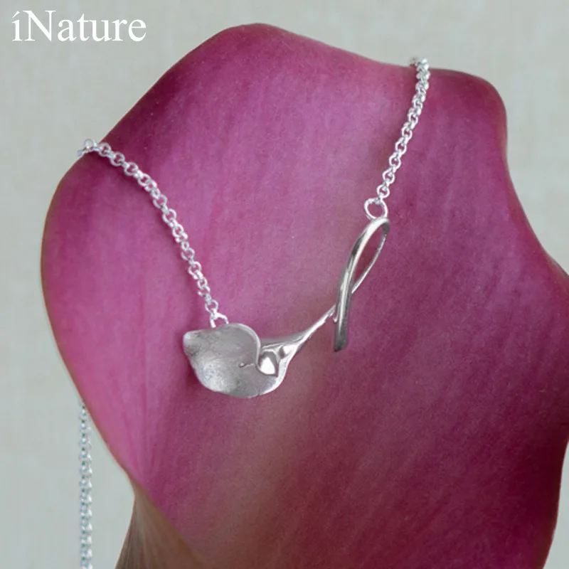 

INATURE 925 Sterling Silver Calla Lily Flower Pendant Choker Necklace for Women Wedding Jewelry Accessories