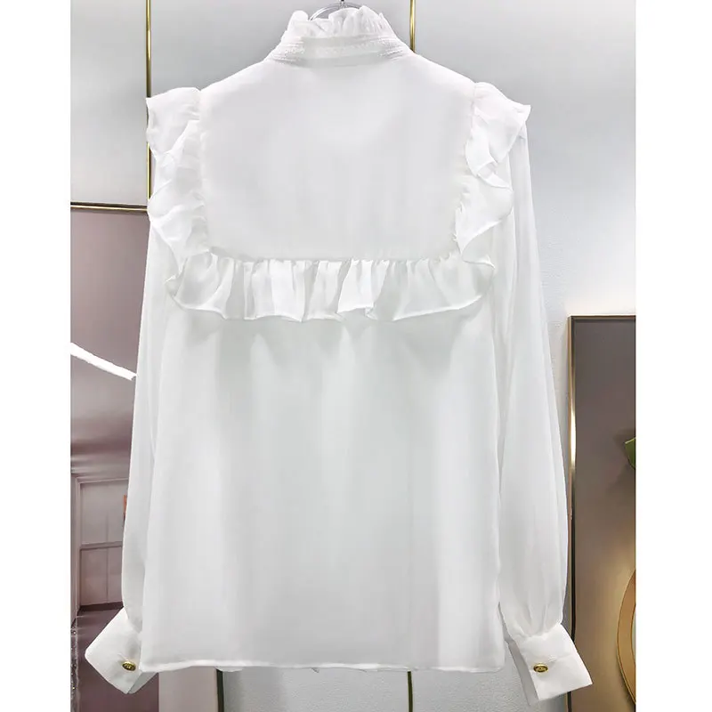 2022 Summer France Style Ruffles Women's High Quality Sweet Chiffon Shirt B271