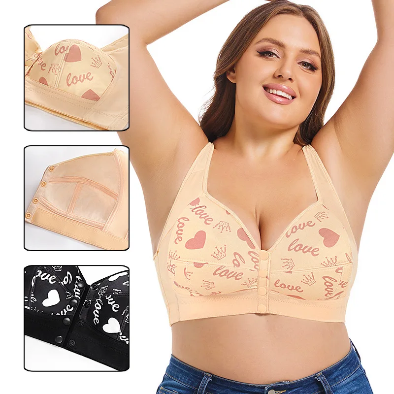 A-G Cup Plus Size Bra Front Buckle Nursing Bra for Women Seamless Wireless Bralette Oversized Ladies Support Gathering Brassiere