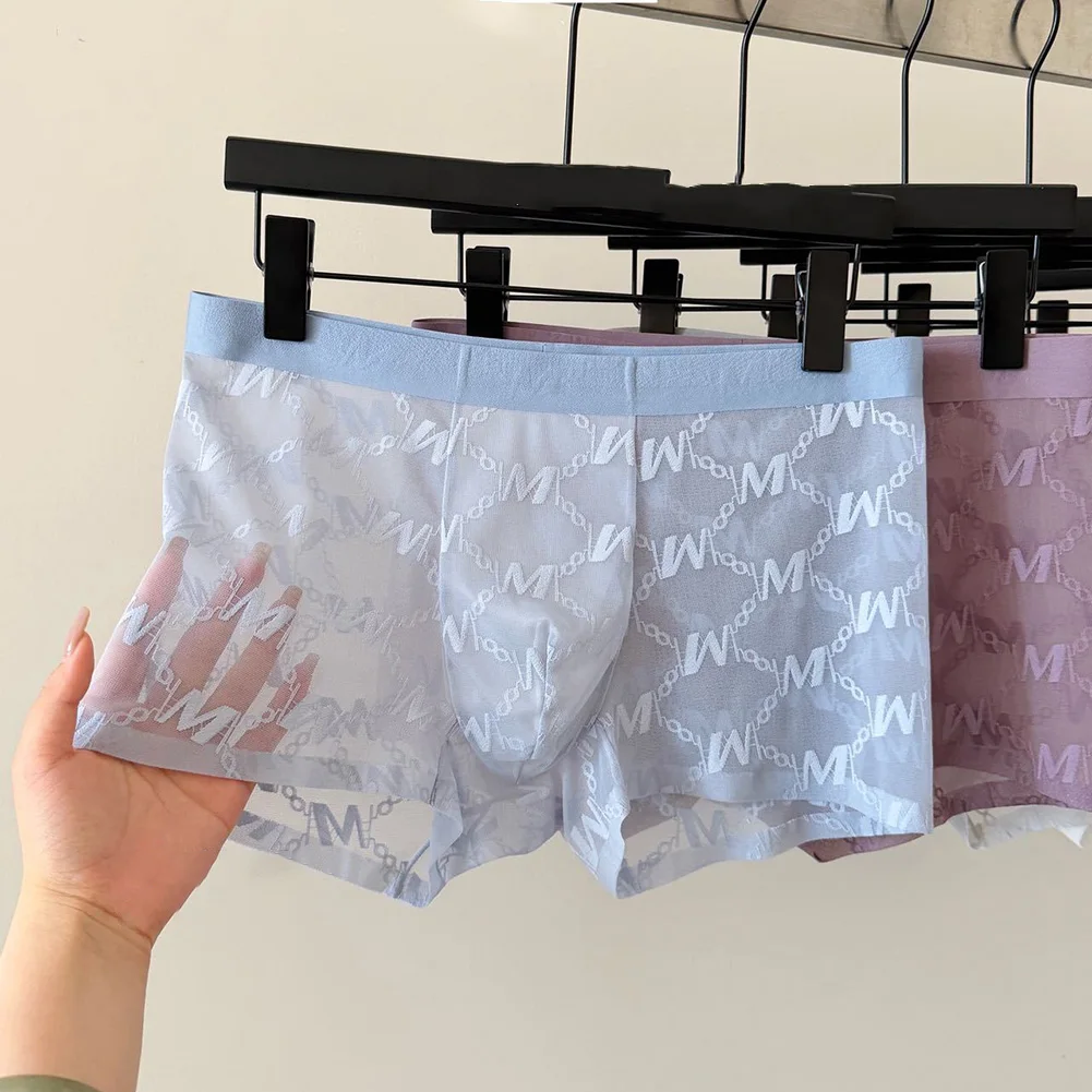 

Men Jacquard Mesh Boxer Shorts Ultra-thin Briefs Cooling Underwear For Man Femboy Calcinha Panties Sheer Trunks Men's Underpants