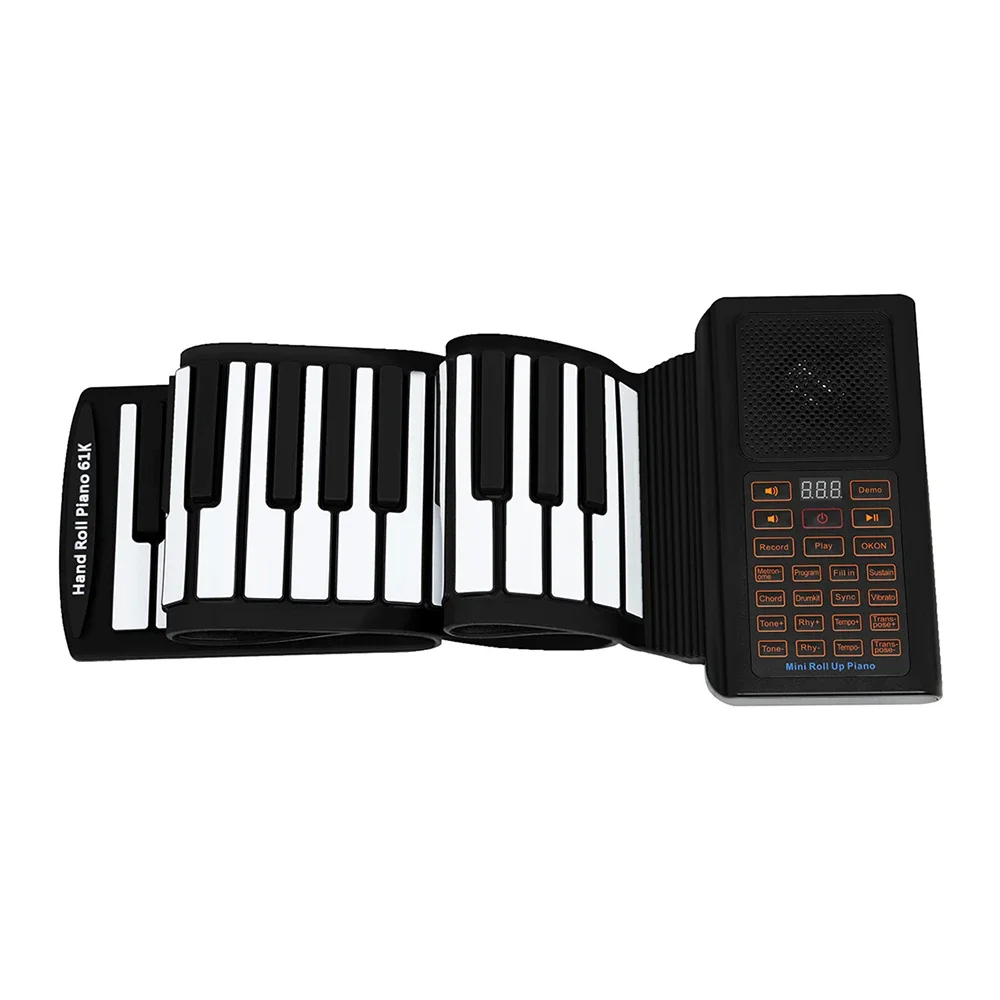 61 Keys Mini Roll Up Piano Silicone Portable Foldable Soft Keyboard Electronic Piano Black White Musical Instrument For Kid Gift