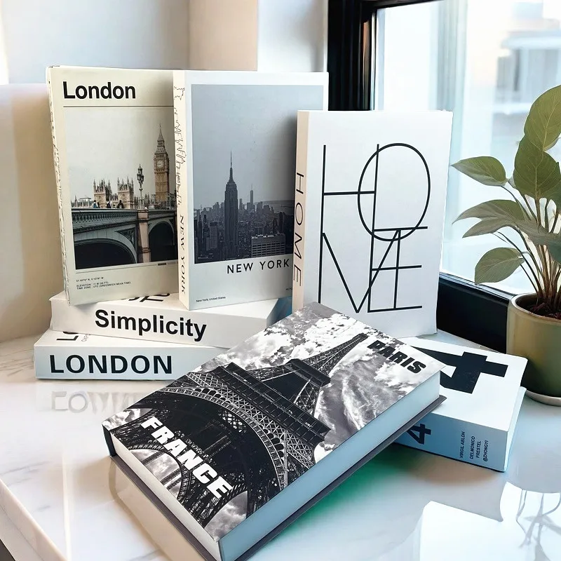 Luxury Fake Book Storage Box Pink Decorative Books Urban Architecture Coffee Table Living Room Home Decor Paris London New York - Image 3