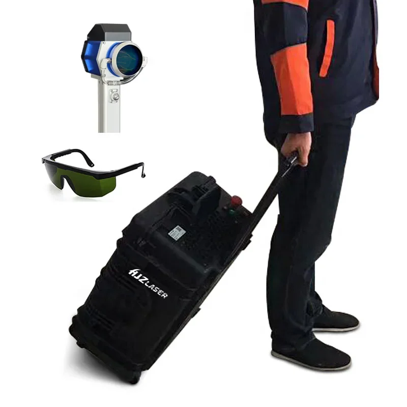 HJZ 100W JPT MOPA Mini Portable Trolley Case Handheld Fiber Laser Cleaning Machine lazer rust remover for wood Removal