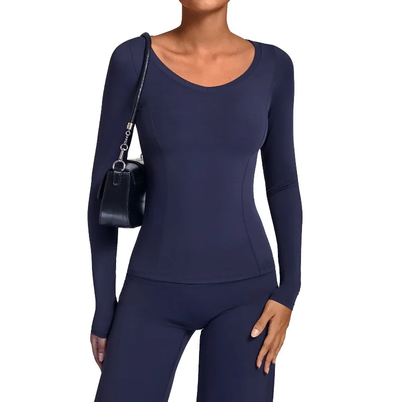 

Женская осенне-зимняя спортивная одежда для йоги с v-образным вырезом и длинными рукавами, уличные повседневные топы, спортивная футболка с длинным рукавом для бега и фитнеса