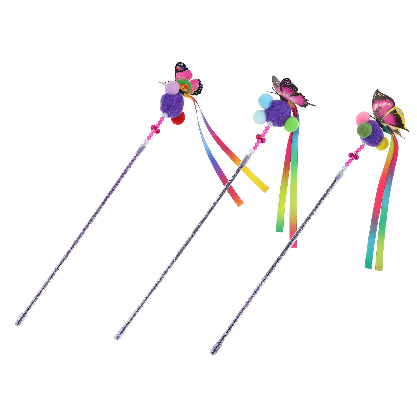 

3pcs Colorful Teaser Stick Durable Plastic Funny Interactive Butterfly Shape Kitten Cat Training Supplies Stick