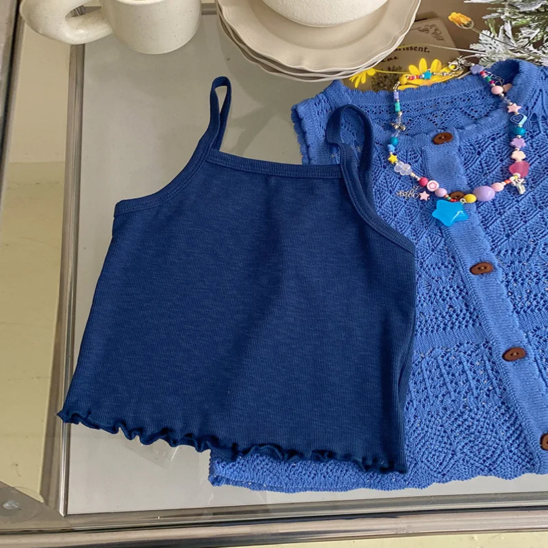 Girls' Korean version summer cool and fresh suspender 2026 new solid color casual top summer outfit