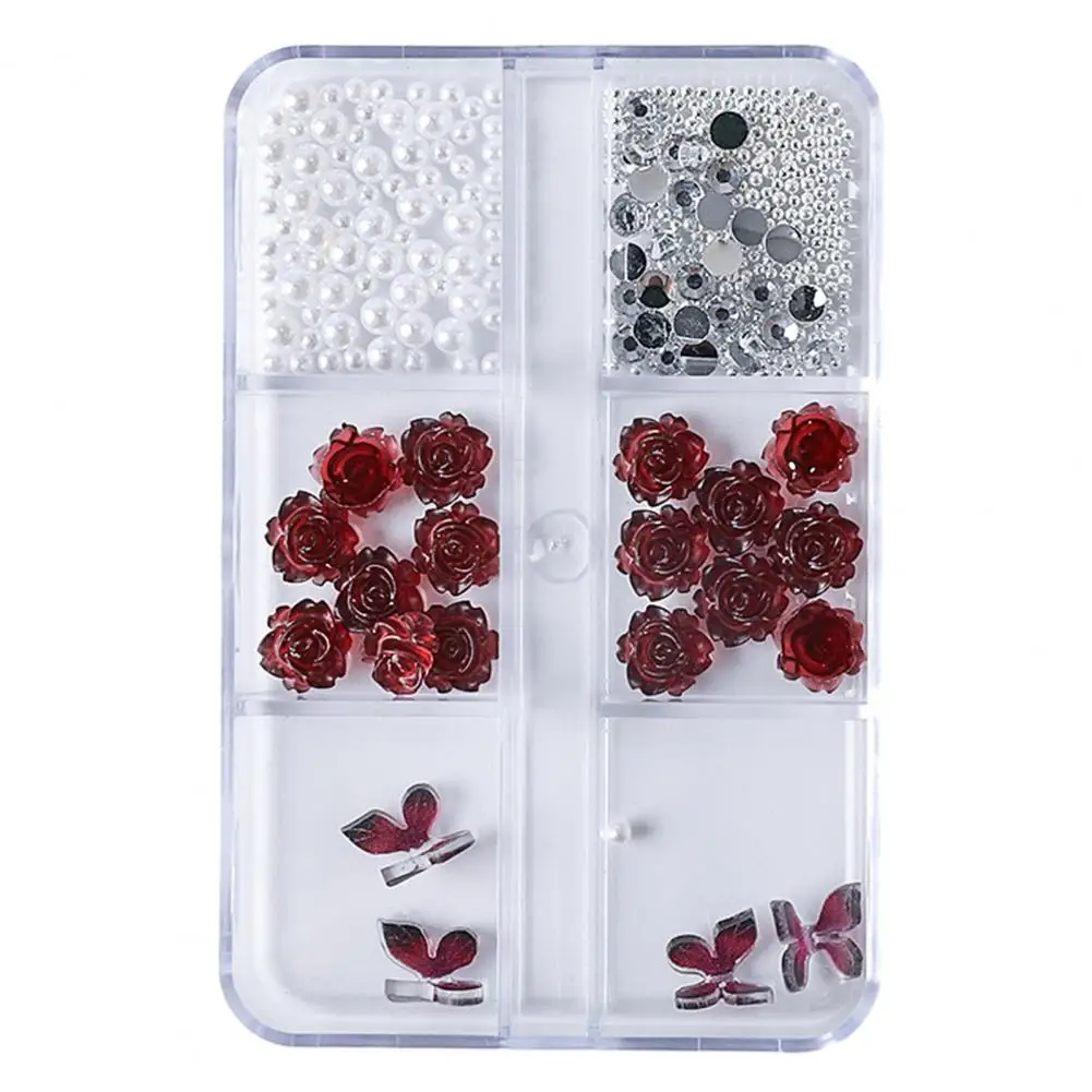 1 Box 3D Pearl White Aurora AB Camellia Black Rose Flowers Resin Nail Art Rhinestones Decoration Manicure Charms Art Accessories