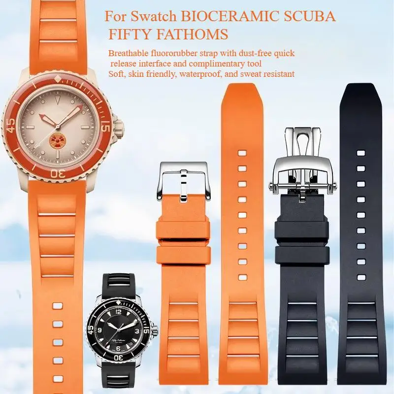 FKM fluorine rubber men's watch strap For original Blancpain X SWATCH BIOCERAMIC SCUBA FIFTY FATHOMS SO35 watch strap Waterproof