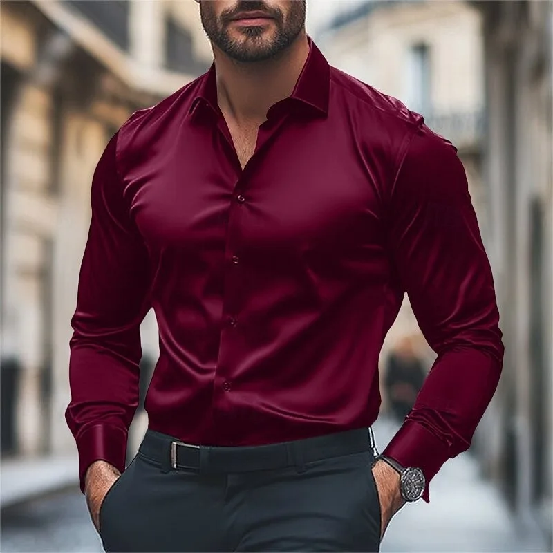 Men's Shirt Casual Comfort Solid Color Wedding Holiday Long Sleeve Shirt Luxury Royal Lapel Top Large Size Fast Shipping