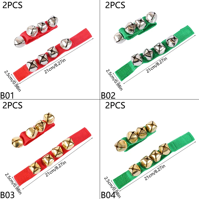 2 قطعة أجراس المعصم أساور جلجل أجراس الموسيقية أجراس الكاحل أداة إيقاع للأطفال حفلة عيد الميلاد الدعائم التعليمية