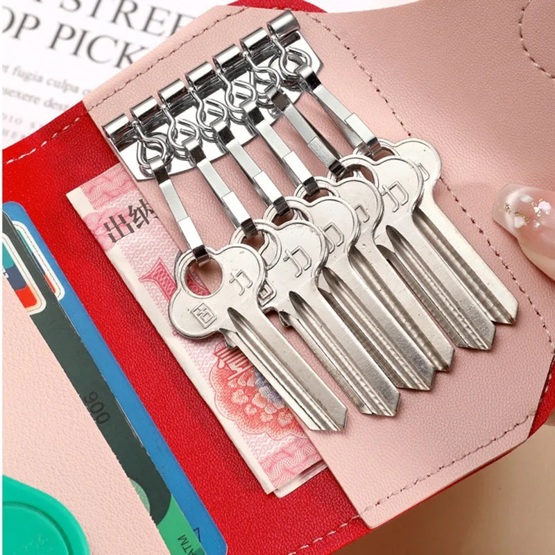 Women Men Car Key Case Waist Hook Leather Multi-functional Zipper heary hasp Key Pouch with Lock Keychain for Women Bags