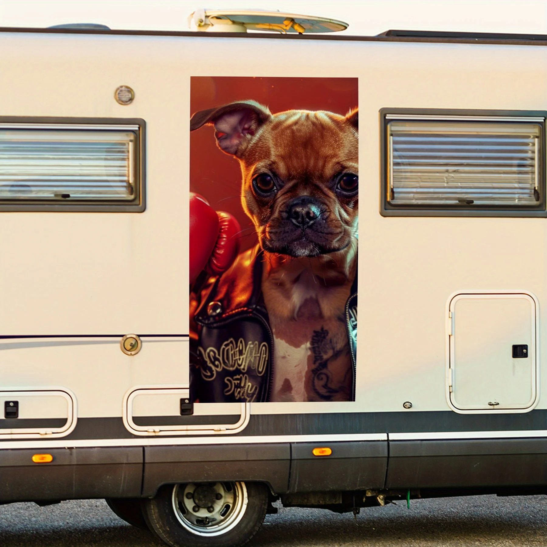 

Милая боксерская собака с красными перчатками, художественная наклейка на автомобиль, виниловая наклейка на сторону дома на моторику, водонепроницаемая самоклеящаяся виниловая наклейка