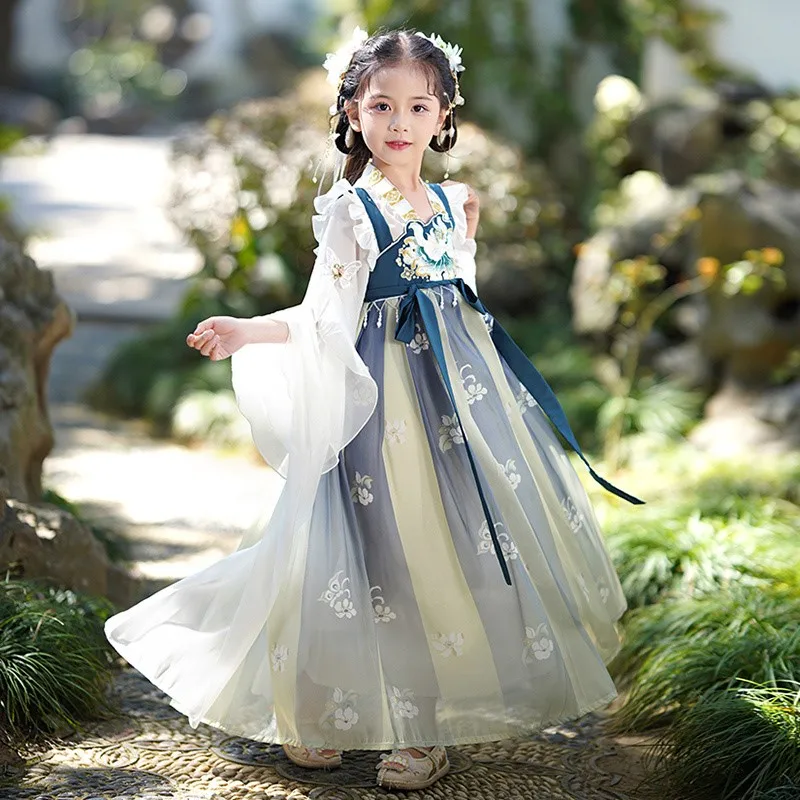 Children's Chinese Style Robe Hanfu Dress Girls' Summer 2026 New Ancient Improved Tang Dress Kids' Embroidered Hanfu Dress LJ391