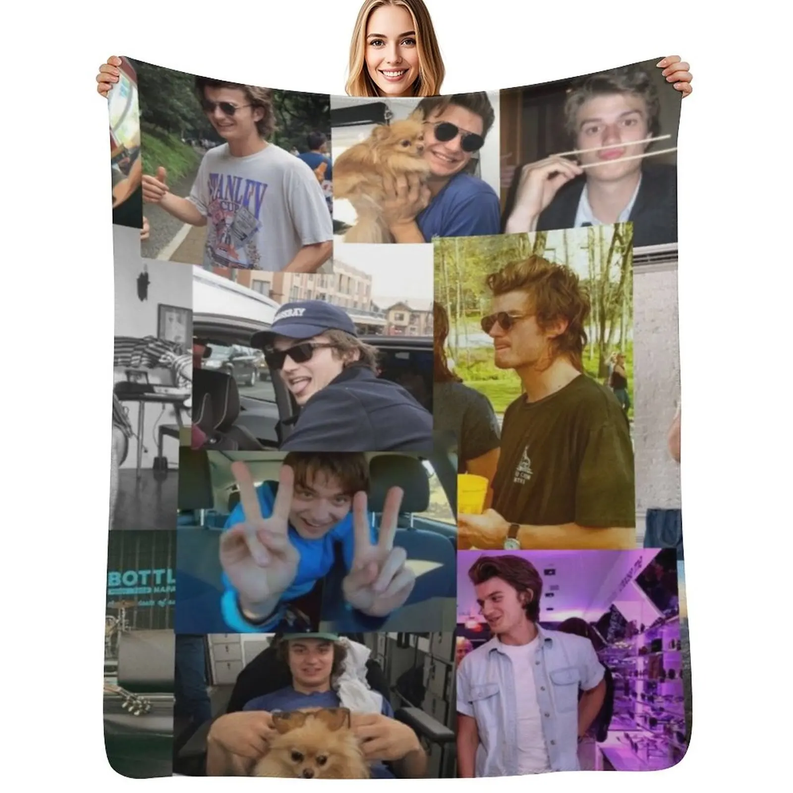 

Joe Keery Pic Collage Throw Blanket Soft Warm Blanket Gift for Grandparents