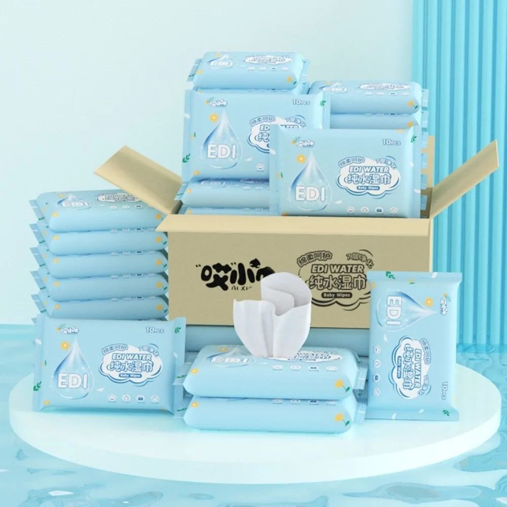10 шт./упак. Новые влажные салфетки из спанлейса для детей, портативные, с чистой водой EDI, одноразовые