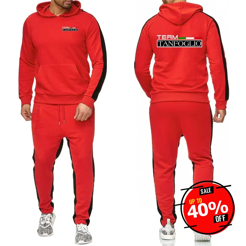 

2025 Men New Tanfoglio Print Big Pocket Hoodies+Casual Sweatpants Suits Spring Autumn Popular Hooded Tracksuit Solid Color Sets