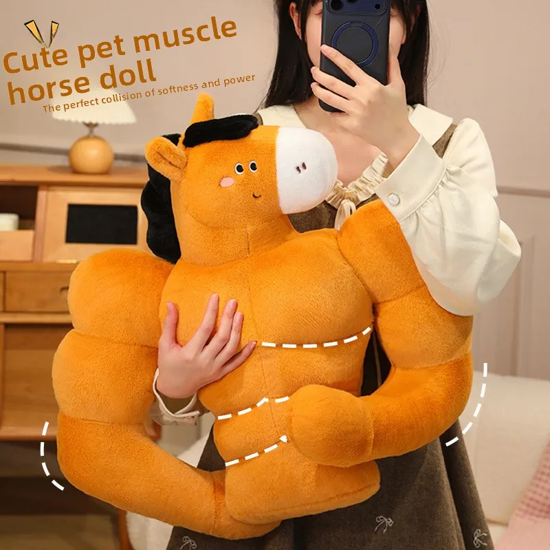 

Плюшевая подушка-лошадь с мускулатурой 2026: Забавная мультяшная игрушка-подушка, компаньон для сна, подарок для пары, снятие стресса, праздничный подарок