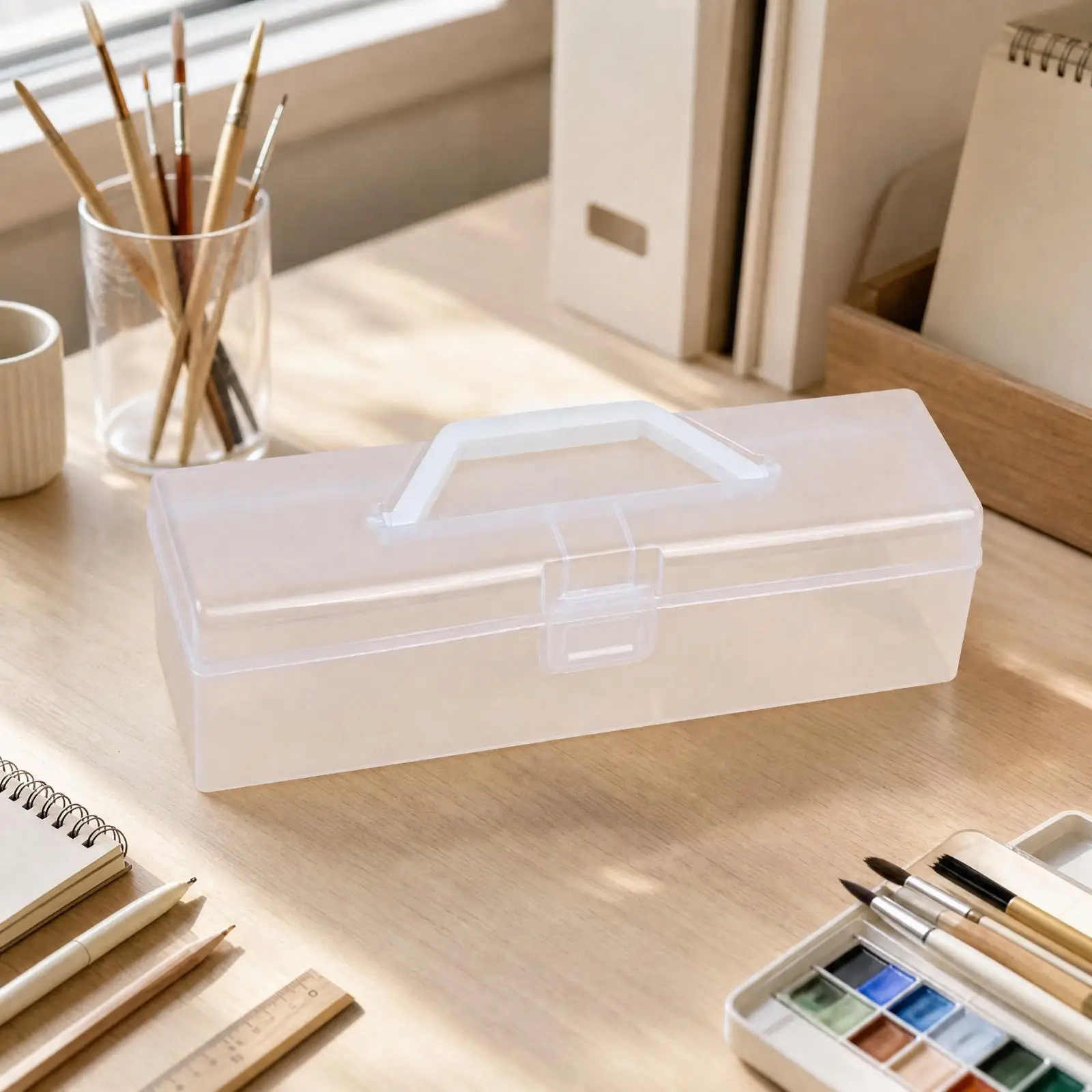 Storage Box Transparent Translucent Plastic Storage Box with Hinged Lid Portable Art Supply Organizer Buckle Closure