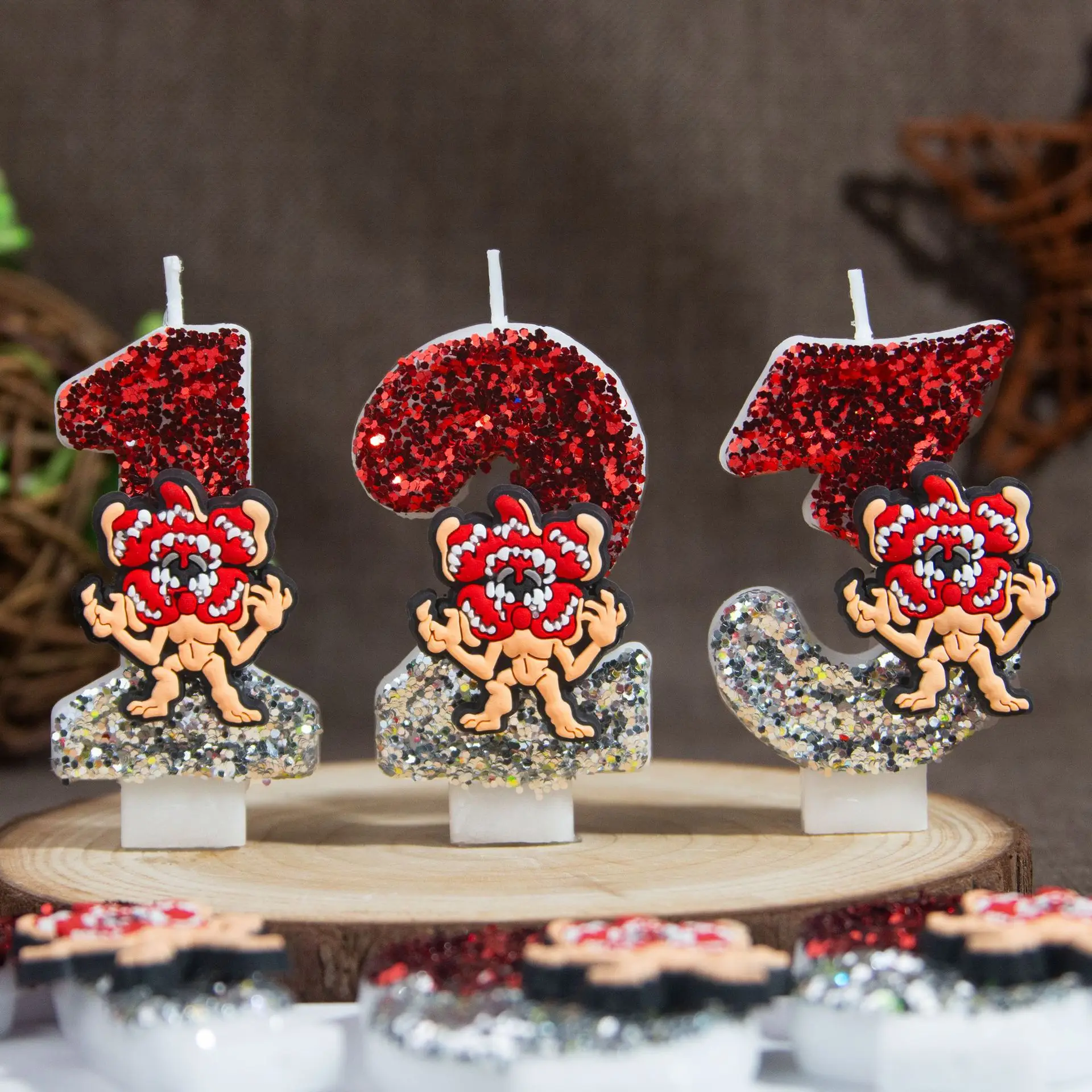 

Creative Red Cannibal Flower Design Number Birthday Candles Halloween Theme Cake Topper Decor