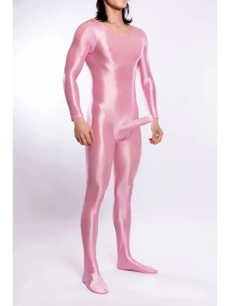 M-XL لامعة لامعة النايلون Catsuit بوديستوكينج القضيب غمد ارتداءها الجوارب مثير يوتار الملتصقة Unitard الملابس الداخلية منامة الجسم