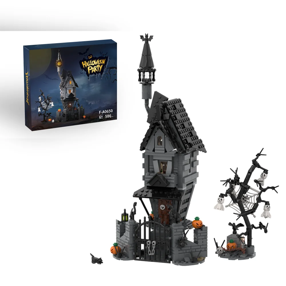 

MOC Nightmare Christmas House Building Blocks Model Horror Pumpkin Ghost House Creative Bricks Assembly Toys Kids Halloween Gift