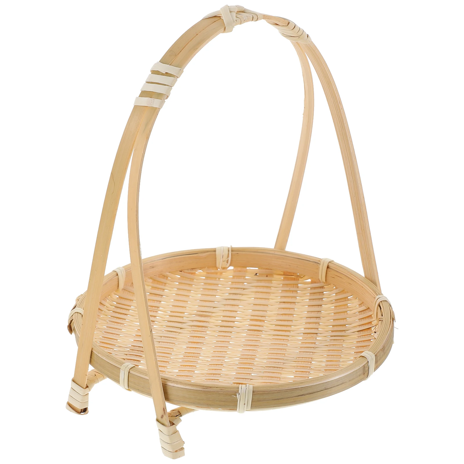 

Bamboo Woven Snack Basket Round Kitchen Bread Storage Portable Dessert Tray Fruit Holder Handmade Material House
