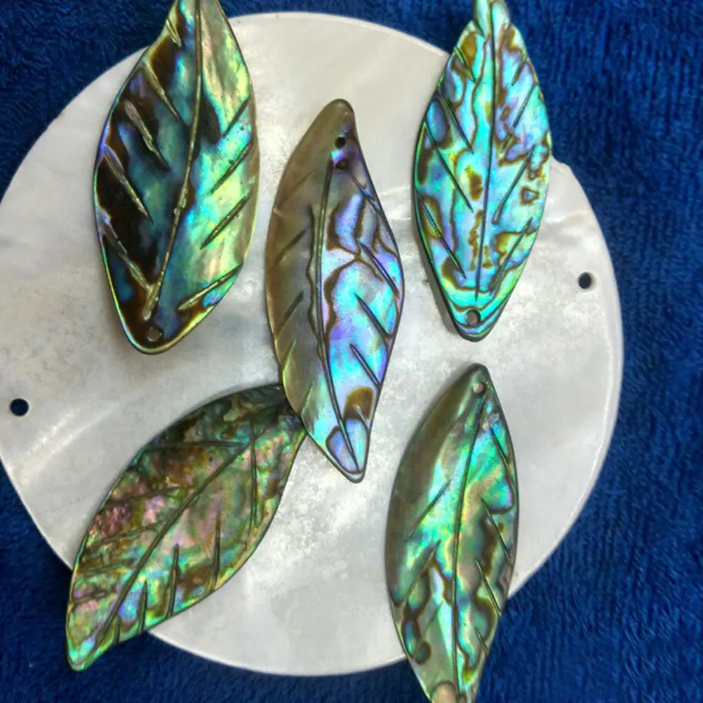 

4Pcs Natural Abalone Shell Jewelry DIY Pendant Leaf Shaped Craft Supplies for Keychain Necklace Earrings Handmade Accessories