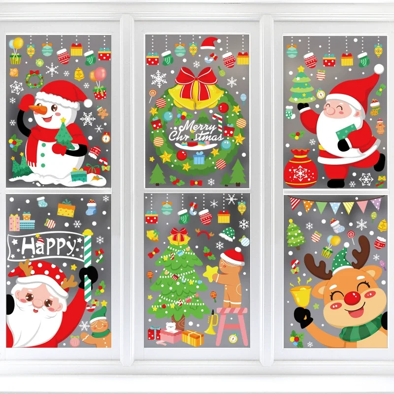 Christmas Window PVC Clings Stickers Decoration For Home Room Wall Glass Merry Xmas New Year Decals Stickers