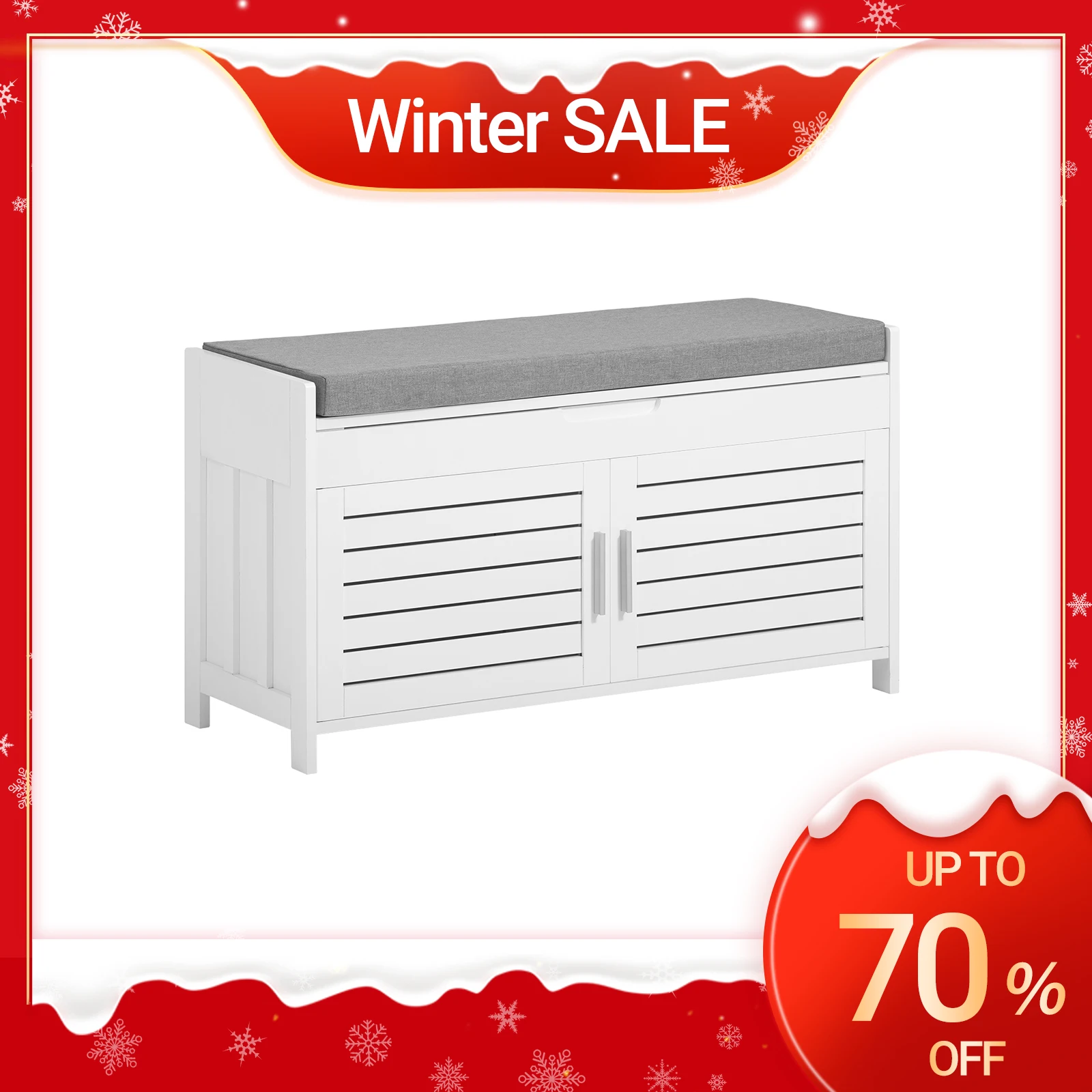 SoBuy FSR102-W banc assise avec 2 portes banc à chaussures avec armoire de rangement banc coffre à chaussures banc de planche