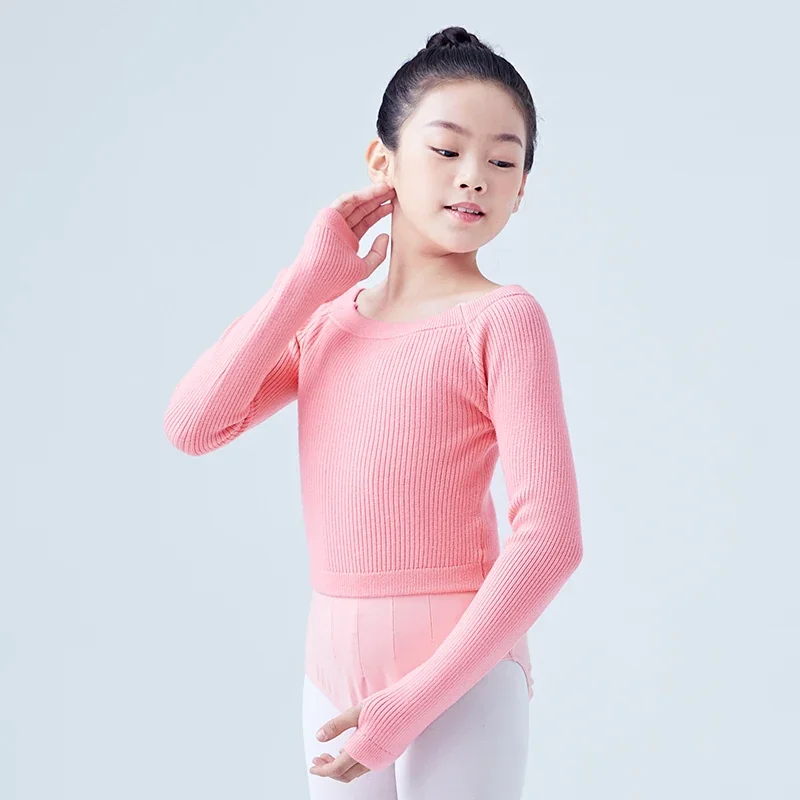 Girls Ballet Dance Sweater Flat Shoulder Sweater Children Autumn Winter Pullovers Long Sleeve Dance Practice Wearing Shawl