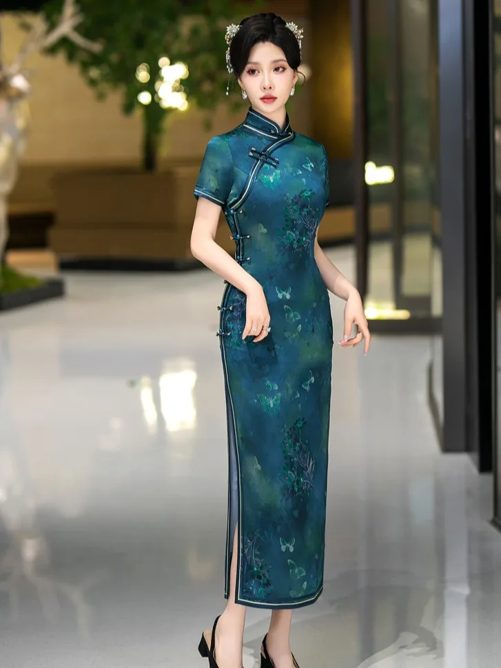 formal red backless dress Red Lace Midi Length Short Sleeves Qipao Dress-Modern Chinese Cheongsam  Dress – Oriental Me main image 1