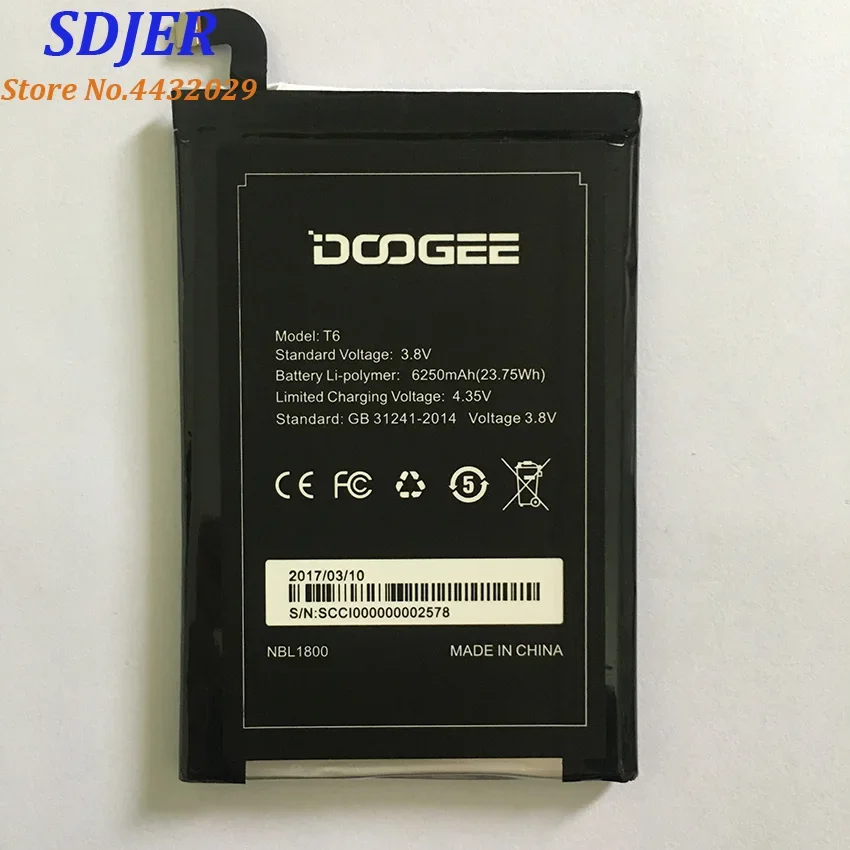 Homtom HT6 Battery 6250mAh New Replacement accessory accumulators For   & DOOGEE T6 Cell Phone