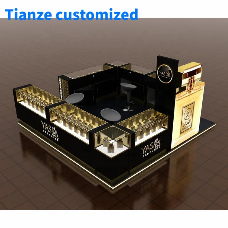 （customized）Fashionable Mall Kiosk Design Perfume Wooden Cosmetics Booth Perfume Kiosk Stand Mall