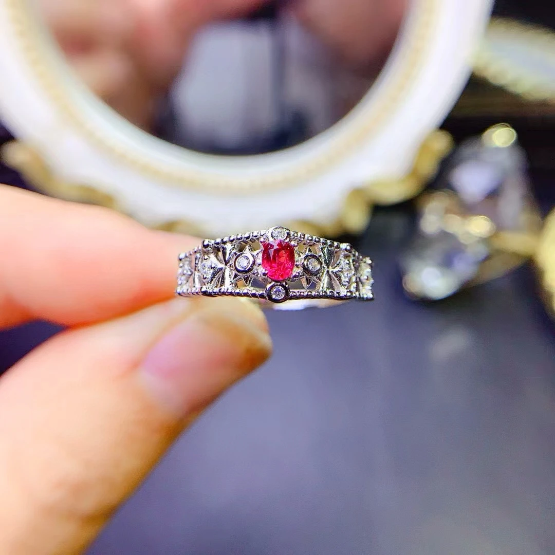 Bague Spinelle Rouge Naturelle Pure Incrustée pour Femme, Bijoux Fins, Argent S925, Gemmes Haute Clarté, Test de Support, Cadeau du Nouvel An, Exquis