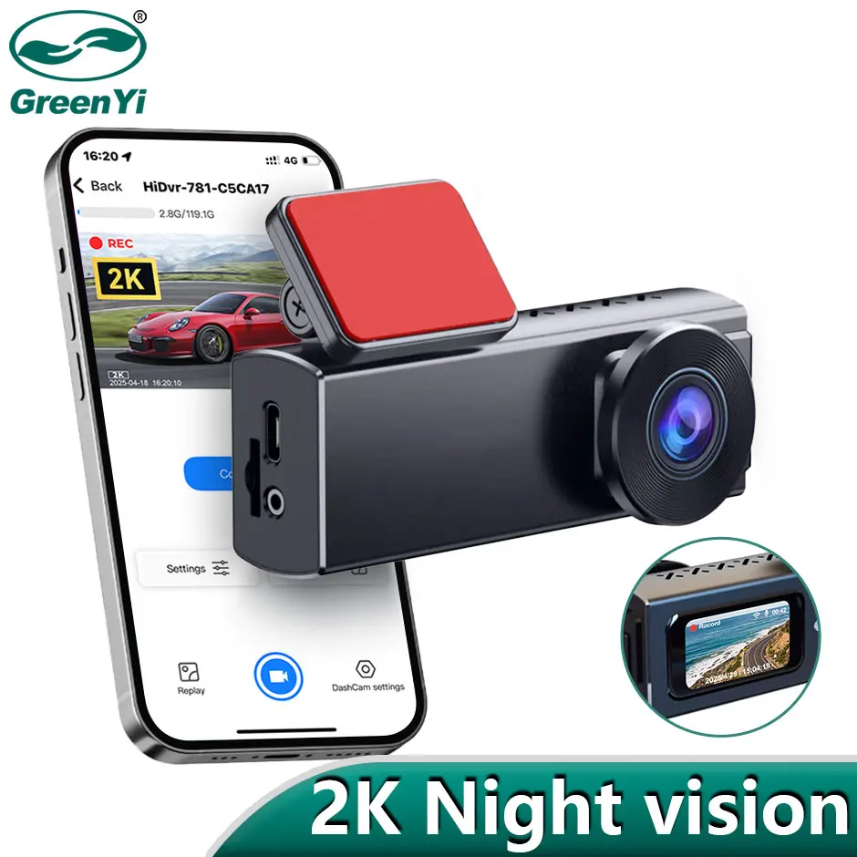 

GreenYi 2K Car DVR 170° Dash Cam 1.5" IPS Screen WDR Video Recording Hidden driving record Night Vision Loop Record Easy Install