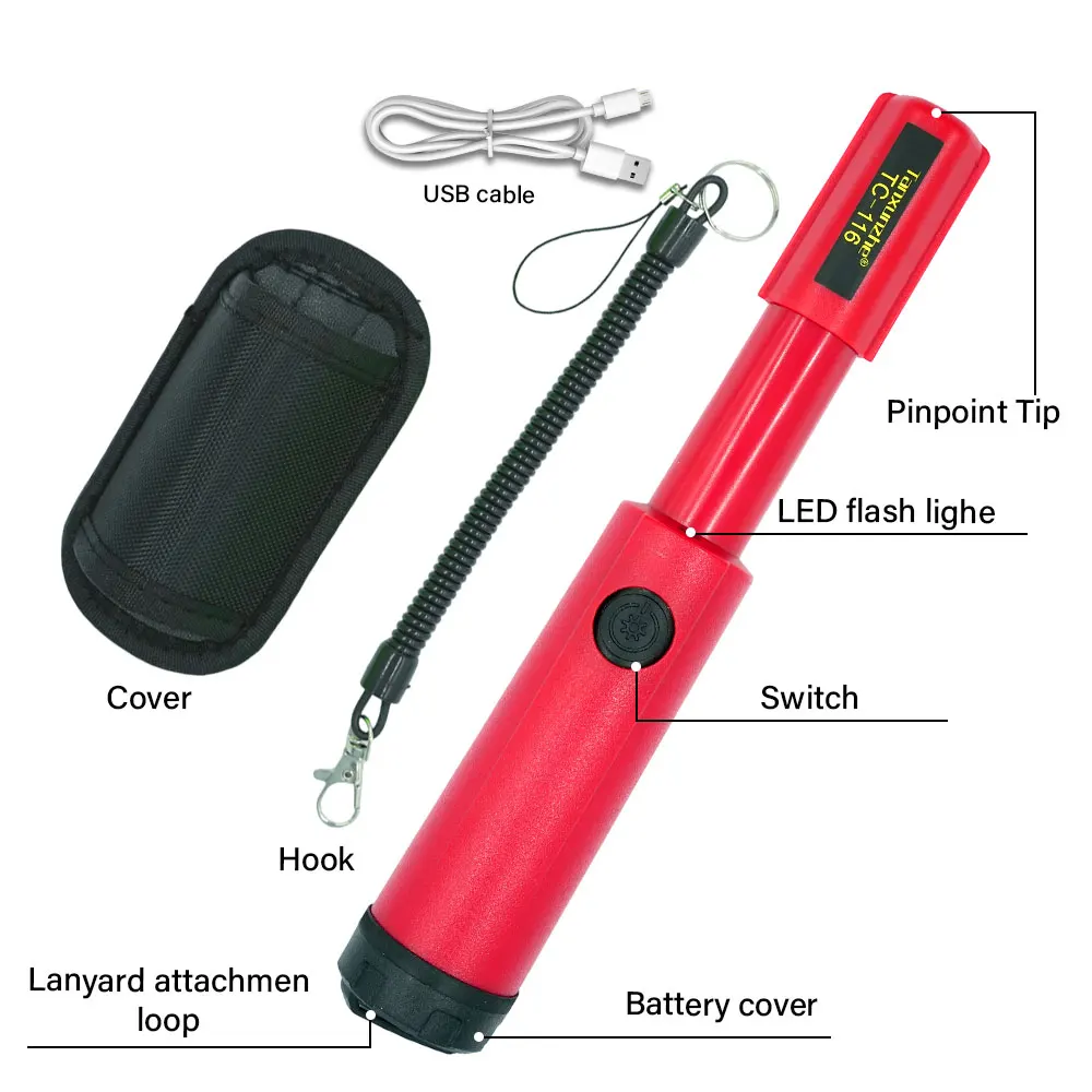 금속 탐지기 TC-116 휴대용 탐지기 정확한 위치 보물 탐색 포인터 조절 가능한 LED 조명 IP68 완전 방수