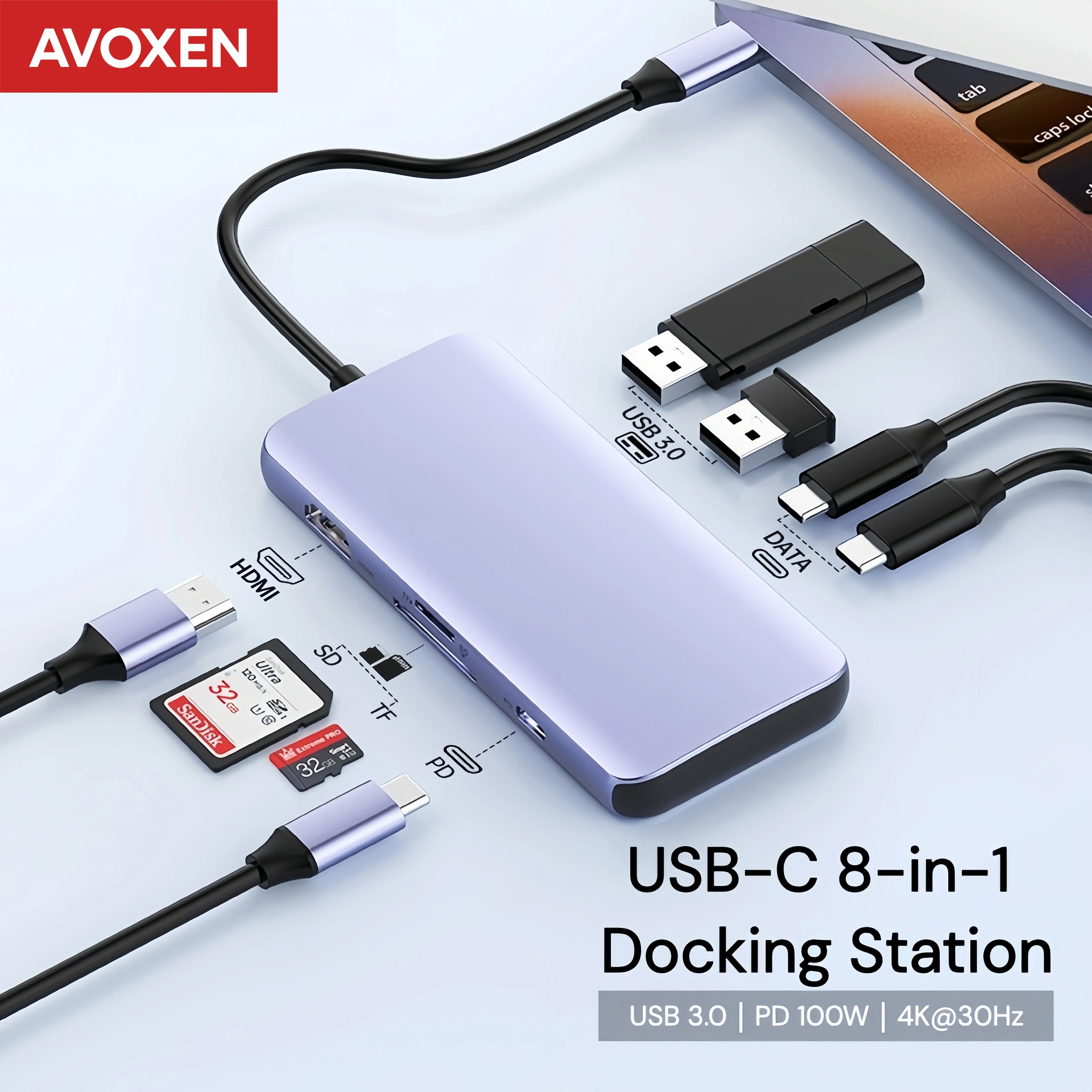 USB Hub 8 In 1 HDMI Type C PD 100W 5Gbps SD TF Card Reader Multiport Adapter USB C Docking Station Splitter for Laptop MacBook