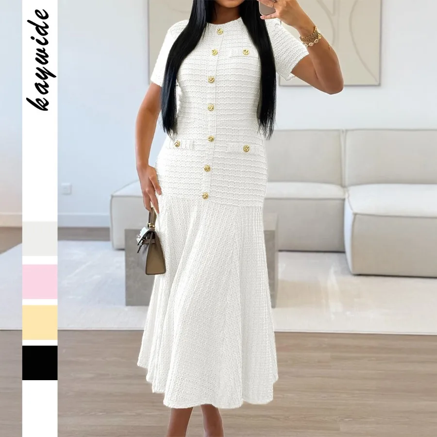 

【New style】Diyun simple and elegant style button-down short-sleeved long dress, women's clothing, autumn and winter,