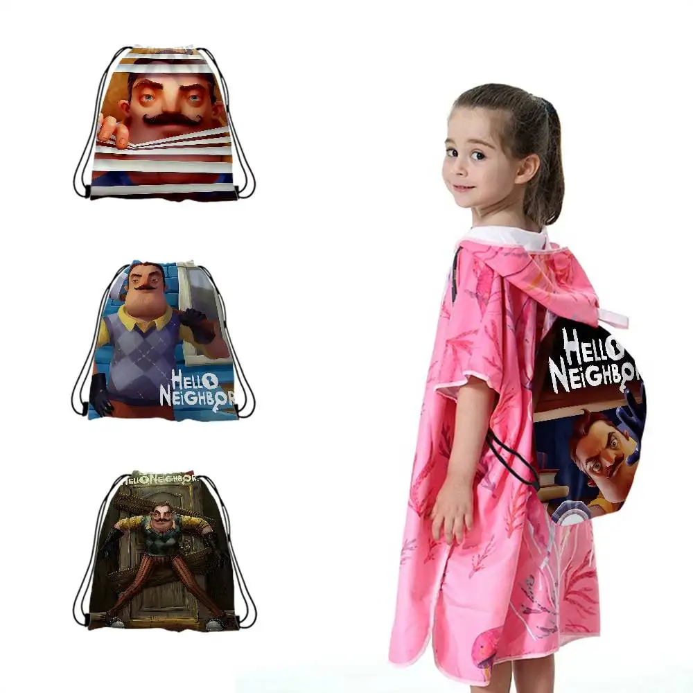 لعبة الرعب الشعبية Hello N-Neighbor 1 قطعة حقيبة ظهر برباط، حقيبة ظهر برباط قابلة للتعديل، حقيبة تخزين #4