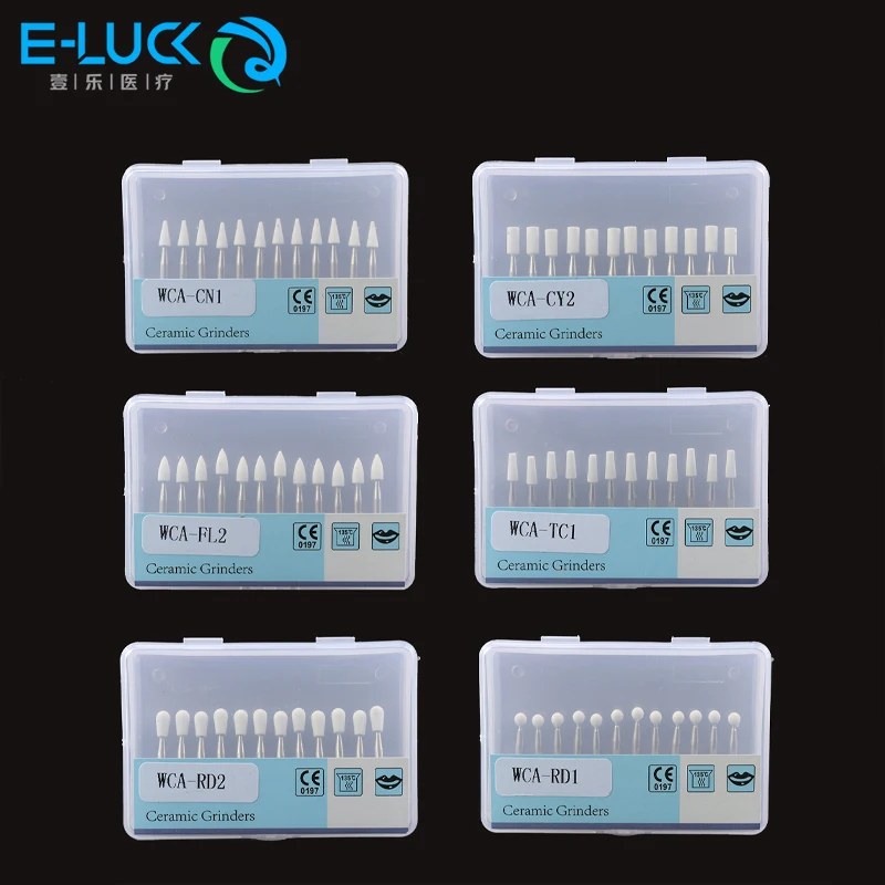 12pcs/pack Dental Polishing Drill Burs White Stone RA Polisher Ceramic Grinders For 2.35mm Low Speed Handpieces