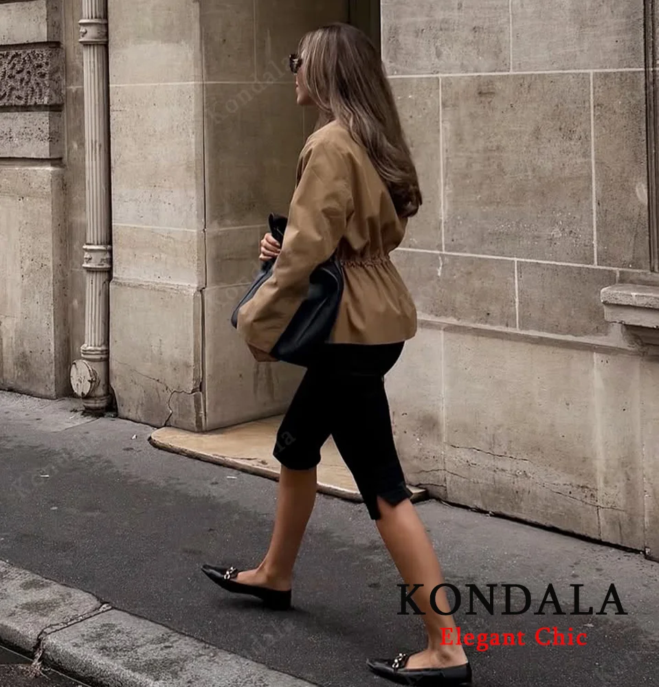 KONDALA, chaqueta elegante de otoño para mujer, abrigo corto con cordones en la cintura, chaqueta informal de calle a la moda para primavera y otoño 2025